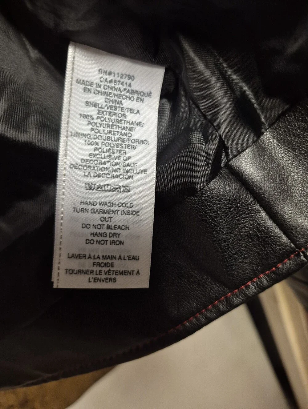 True Religion Black Leather Bomber Jacket with Red Stitching